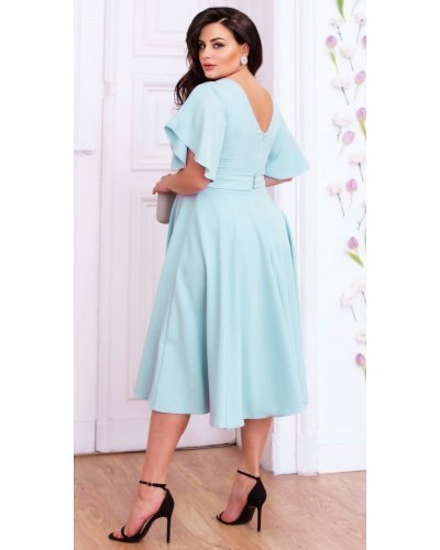 Rochie marime mare midi, bumbac, baby blue, cu maneca clopot, retro, LunaXXL Rochii cununie civila, Rochie marime mare midi, bumbac, baby blue, cu maneca clopot, retro, LunaXXL - jojofashion.ro