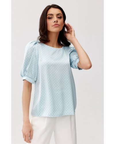 Bluza dama eleganta, baby blue cu buline albe, vaporoasa, JennaR Bluze dama, Bluza dama eleganta, baby blue cu buline albe, vaporoasa, JennaR - jojofashion.ro