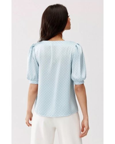 Bluza dama eleganta, baby blue cu buline albe, vaporoasa, JennaR Bluze dama, Bluza dama eleganta, baby blue cu buline albe, vaporoasa, JennaR - jojofashion.ro