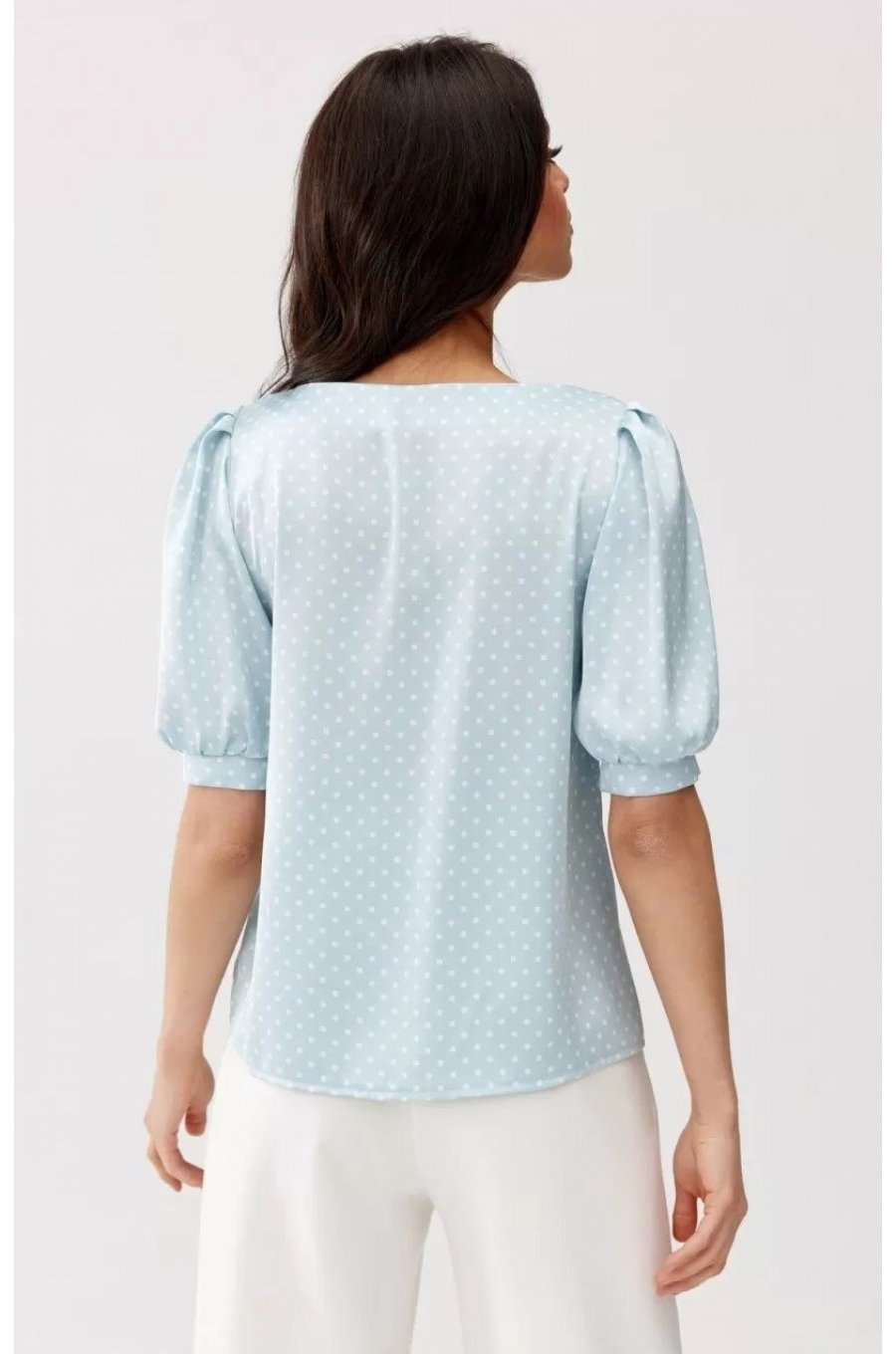 Bluza dama eleganta, baby blue cu buline albe, vaporoasa, JennaR 2 - jojofashion.ro