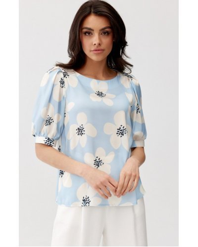 Bluza dama eleganta, bleu cu flori, vaporoasa, JennaR Bluze dama, Bluza dama eleganta, bleu cu flori, vaporoasa, JennaR - jojofashion.ro