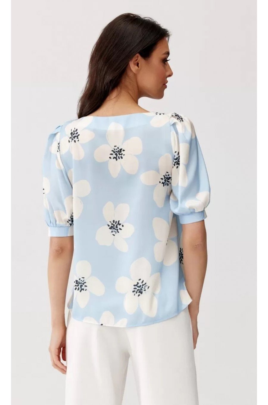 Bluza dama eleganta, bleu cu flori, vaporoasa, JennaR Bluza dama eleganta, bleu cu flori, vaporoasa, JennaR 3 - jojofashion.ro