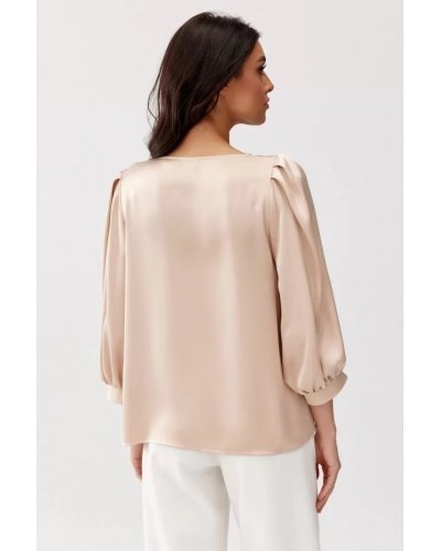Bluza dama eleganta, din satin, bej, cu floare, GianaR Bluze dama, Bluza dama eleganta, din satin, bej, cu floare, GianaR - jojofashion.ro