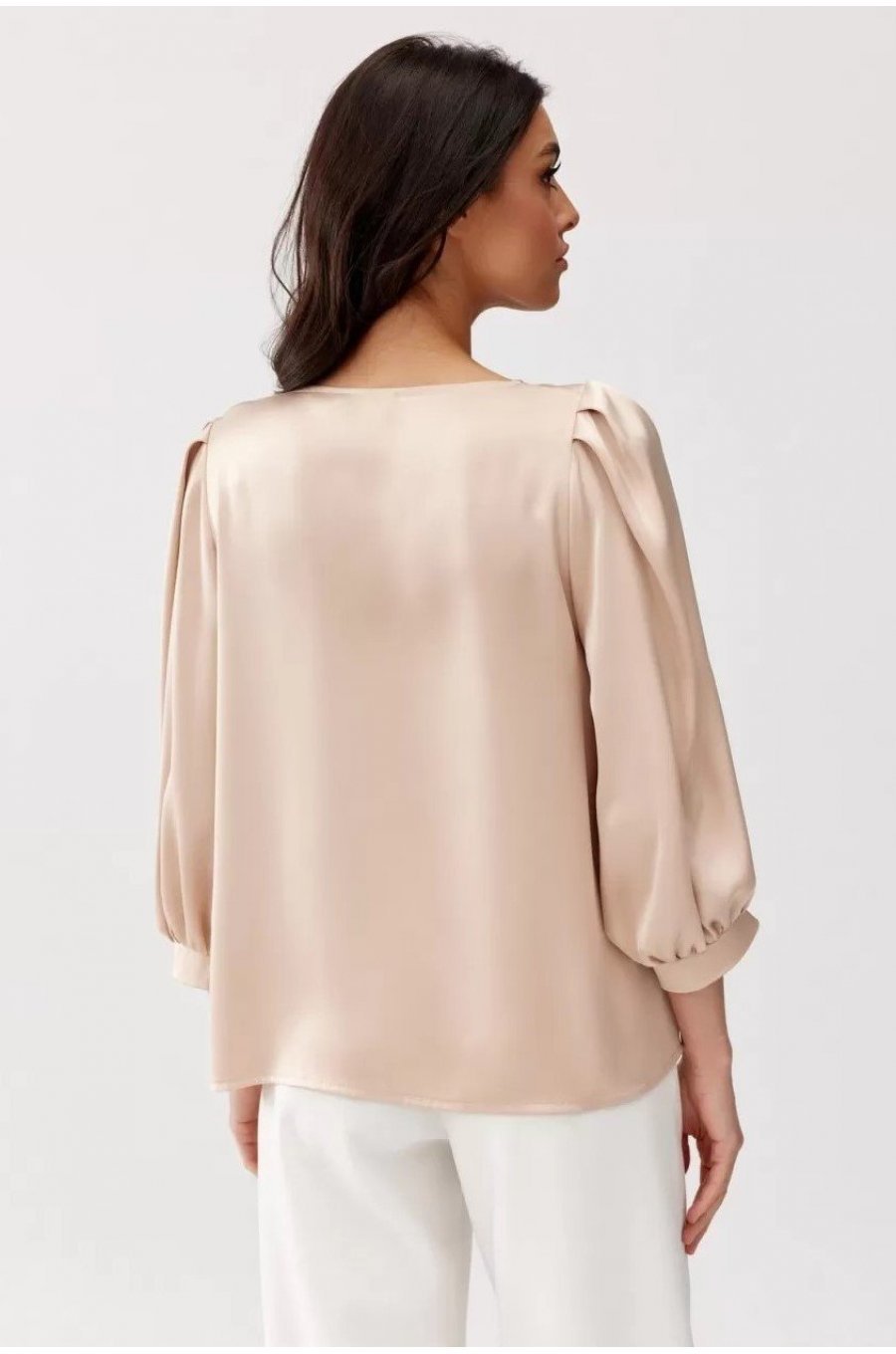 Bluza dama eleganta, din satin, bej, cu floare, GianaR Bluza dama eleganta, din satin, bej, cu floare, GianaR 2 - jojofashion.ro
