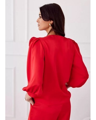 Bluza dama cu floare, din satin, rosie, GianaR Bluze dama, Bluza dama cu floare, din satin, rosie, GianaR - jojofashion.ro