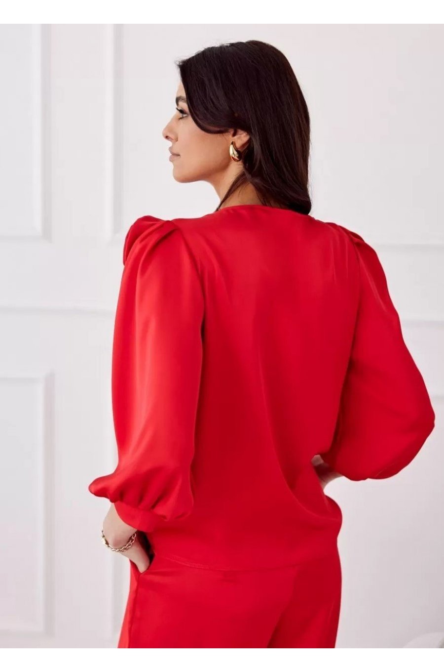 Bluza dama cu floare, din satin, rosie, GianaR Bluza dama cu floare, din satin, rosie, GianaR 2 - jojofashion.ro