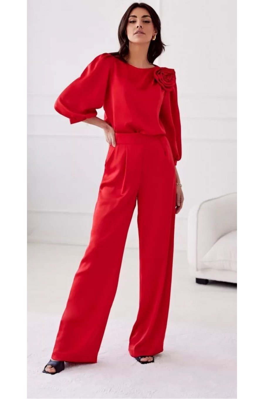 Bluza dama cu floare, din satin, rosie, GianaR Bluza dama cu floare, din satin, rosie, GianaR 3 - jojofashion.ro