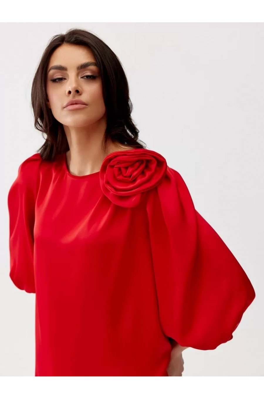 Bluza dama cu floare, din satin, rosie, GianaR Bluza dama cu floare, din satin, rosie, GianaR 5 - jojofashion.ro
