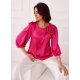 Bluza dama eleganta, din satin, roz fucsia, cu floare, GianaR 4 - jojofashion.ro