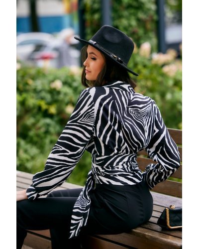 Bluza dama eleganta, neagra, print zebra, petrecuta, cu maneca lunga, Brielle - jojofashion.ro