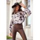 Camasa dama eleganta, bej cu print maro, maneca larga, Sakima 2 - jojofashion.ro