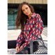 Camasa dama eleganta, burgundy cu print colorat, maneca larga, Sakima 2 - jojofashion.ro