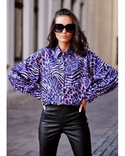 Camasi dama, Camasa dama eleganta, mov, animal print, cu maneca larga, Sakima - jojofashion.ro