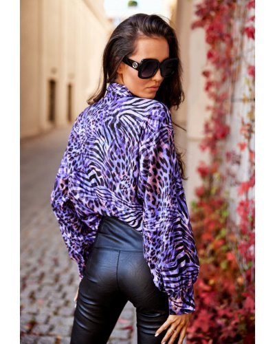 Camasi dama, Camasa dama eleganta, mov, animal print, cu maneca larga, Sakima - jojofashion.ro