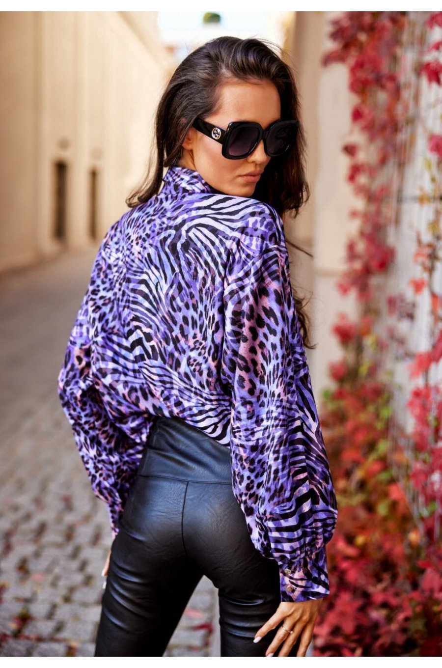 Camasa dama eleganta, mov, animal print, cu maneca larga, Sakima 2 - jojofashion.ro