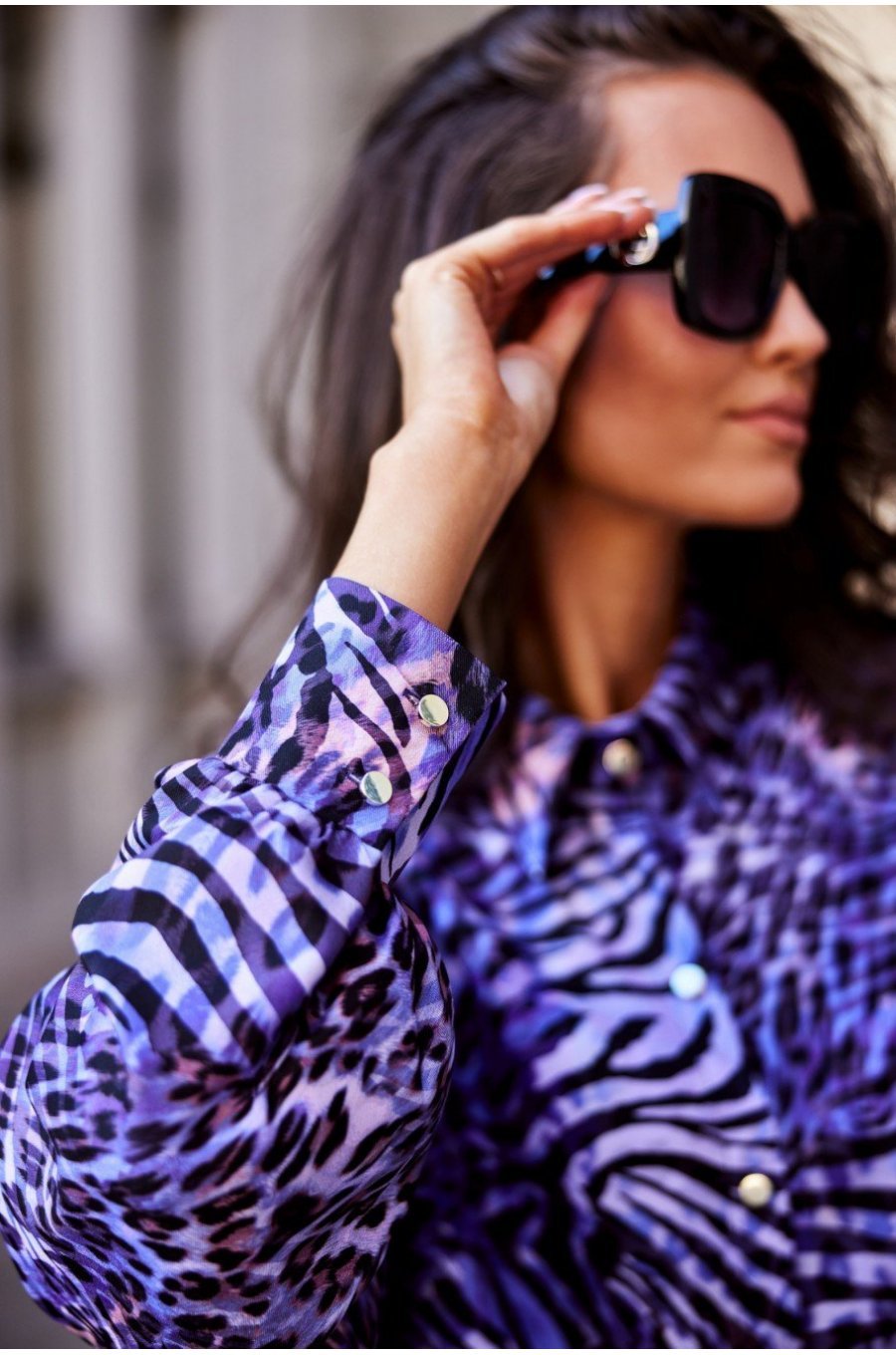 Camasa dama eleganta, mov, animal print, cu maneca larga, Sakima 3 - jojofashion.ro