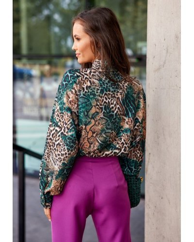 Camasi dama, Camasa dama eleganta, verde, animal print snake, cu maneca larga, Sakima - jojofashion.ro