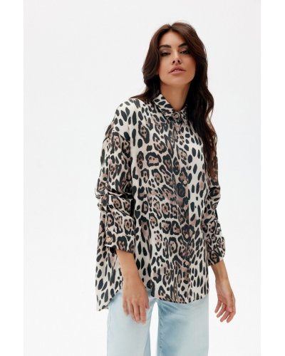 Camasa dama oversize, din vascoza, animal print leopard, cu maneca lunga, Maila Camasa dama oversize, din vascoza, animal print leopard, cu maneca lunga, Maila - jojofashion.ro