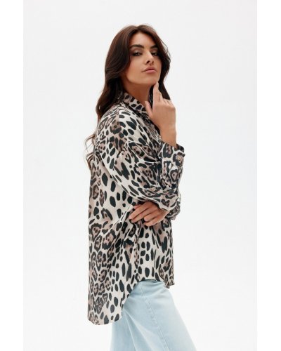 Camasi dama, Camasa dama oversize, din vascoza, animal print leopard, cu maneca lunga, Maila - jojofashion.ro