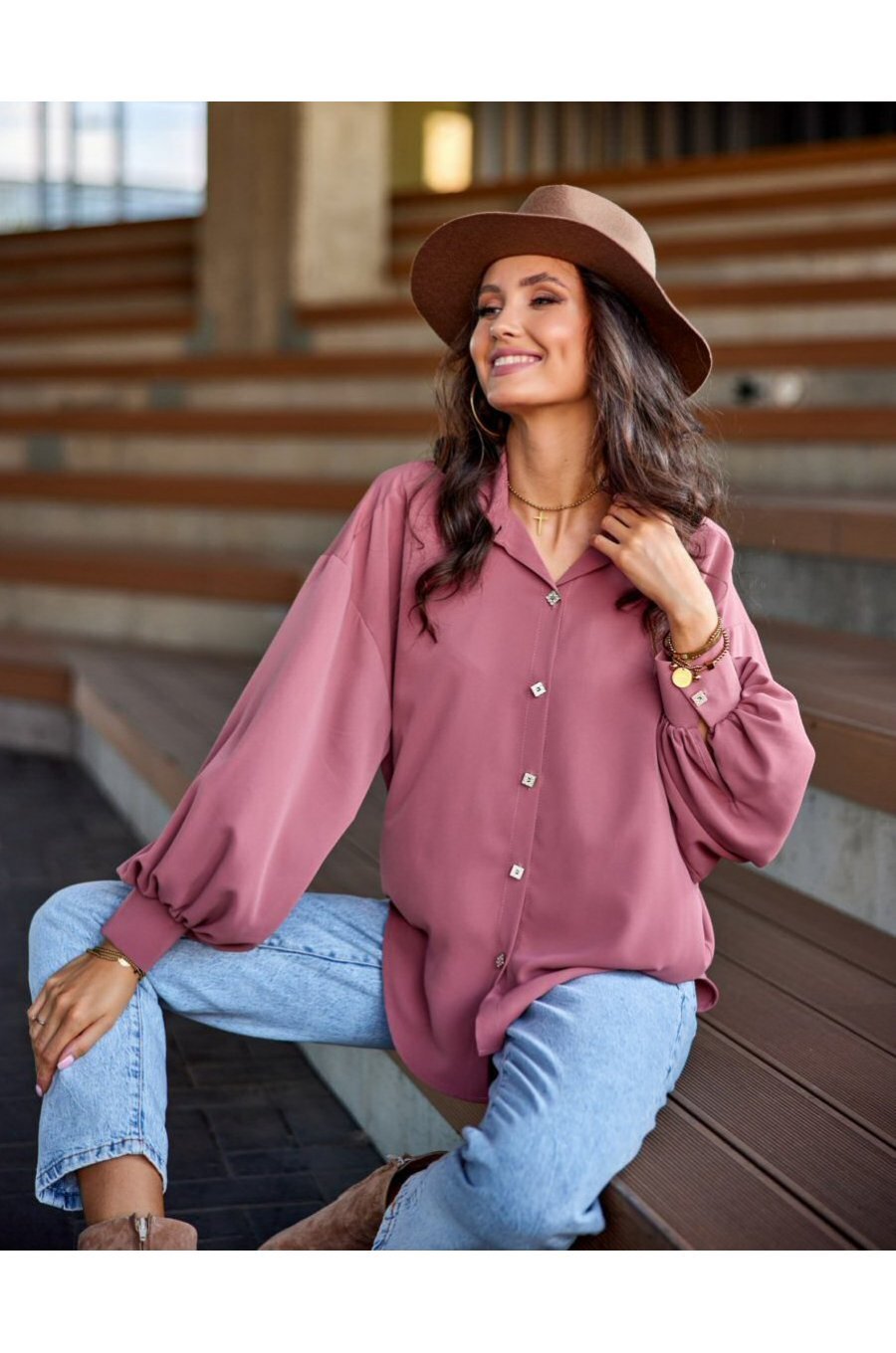 Camasa dama oversize, lila, cu maneca lunga, Lilyth Camasa dama oversize, lila, cu maneca lunga, Lilyth 1 - jojofashion.ro