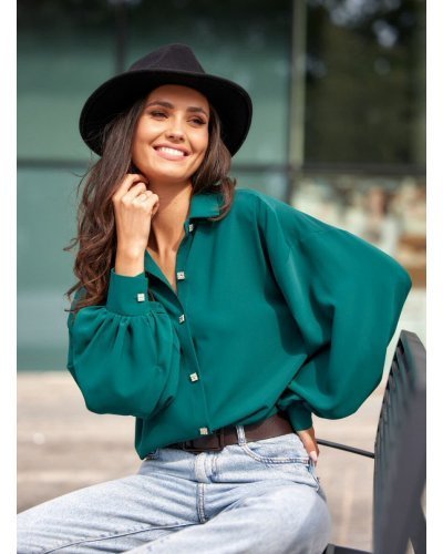 Camasi dama, Camasa dama oversize, verde, cu maneca lunga, Lilyth - jojofashion.ro