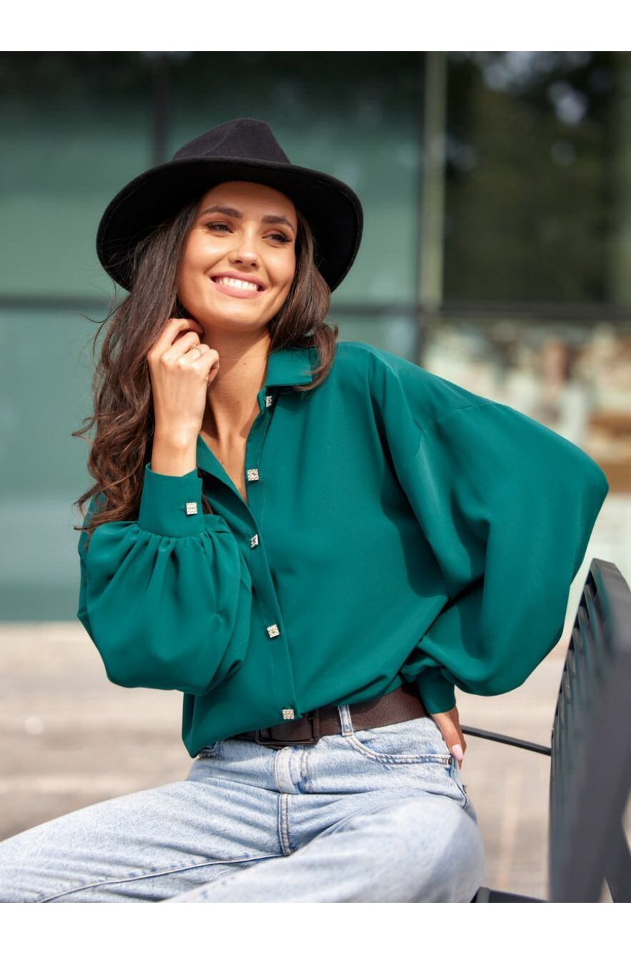 Camasa dama oversize, verde, cu maneca lunga, Lilyth Camasa dama oversize, verde, cu maneca lunga, Lilyth 1 - jojofashion.ro