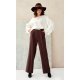 Pantaloni dama eleganti, evazati, maro, vascoza, cu talia inalta, Cynane 4 - jojofashion.ro