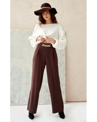 Pantaloni dama, Pantaloni dama eleganti, evazati, maro, vascoza, cu talia inalta, Cynane - jojofashion.ro