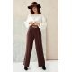 Pantaloni dama eleganti, evazati, maro, vascoza, cu talia inalta, Cynane 3 - jojofashion.ro