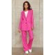 Pantaloni dama eleganti, evazati, roz cu dungi albe, cu talia inalta, Akella 5 - jojofashion.ro