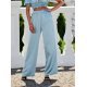 Pantaloni dama evazati, din satin, bleu menta, cu elastic in talie, Tarifa 2 - jojofashion.ro