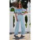 Pantaloni dama evazati, din satin, bleu menta, cu elastic in talie, Tarifa 3 - jojofashion.ro