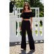 Pantaloni dama evazati, din satin, negri, cu elastic in talie, Tarifa 3 - jojofashion.ro