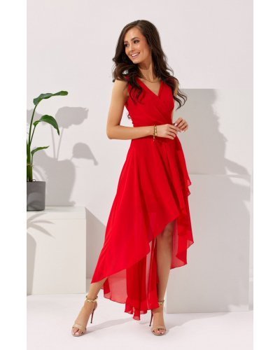 Rochie lunga rosie din voal asimetrica vaporoasa si petrecuta Fiona Rochii lungi, Rochie lunga rosie din voal asimetrica vaporoasa si petrecuta Fiona - jojofashion.ro