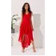 Rochie lunga rosie din voal asimetrica vaporoasa si petrecuta Fiona 3 - jojofashion.ro