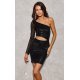 Rochie scurta neagra din paiete cu o maneca lunga Romina 5 - jojofashion.ro