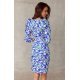 Rochie de vara scurta mulata bleu cu flori verzi Illona 3 - jojofashion.ro