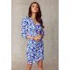 Rochie de vara scurta mulata bleu cu flori verzi Illona 4 - jojofashion.ro