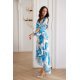 Rochie din chiffon ecru cu flori bleu vaporoasa cu maneca lunga Fiorella 3 - jojofashion.ro