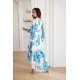 Rochie din chiffon ecru cu flori bleu vaporoasa cu maneca lunga Fiorella 4 - jojofashion.ro