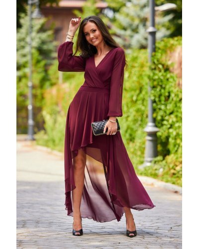 Rochie lunga din voal burgundy cu maneca lunga Jessica Rochii lungi, Rochie lunga din voal burgundy cu maneca lunga Jessica - jojofashion.ro