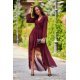 Rochie eleganta lunga din voal burgundy, petrecuta, asimetrica, cu maneca lunga, Jessica 2 - jojofashion.ro