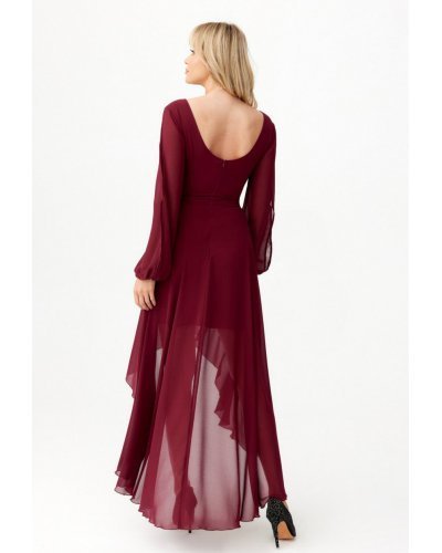 Rochie lunga din voal burgundy cu maneca lunga Jessica Rochii lungi, Rochie lunga din voal burgundy cu maneca lunga Jessica - jojofashion.ro