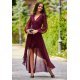 Rochie eleganta lunga din voal burgundy, petrecuta, asimetrica, cu maneca lunga, Jessica 4 - jojofashion.ro