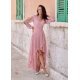 Rochie lunga din voal roz prafuit vaporoasa cu maneca lunga Jessica 2 - jojofashion.ro