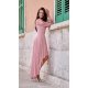 Rochie eleganta lunga din voal, roz prafuit, petrecuta, asimetrica, cu maneca lunga, Jessica 4 - jojofashion.ro