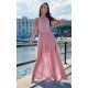 Rochie lunga din voal roz prafuit vaporoasa Yurianne 2 - jojofashion.ro
