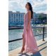 Rochie lunga din voal roz prafuit vaporoasa Yurianne 4 - jojofashion.ro