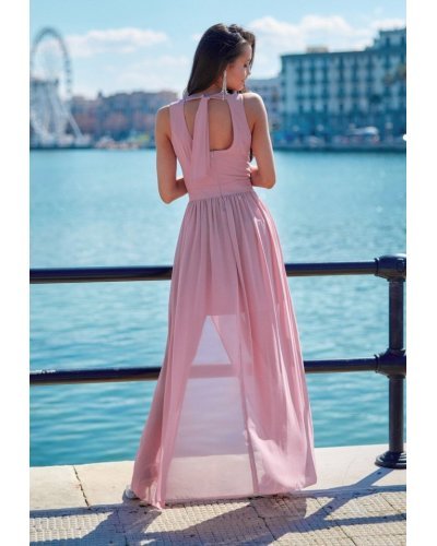 Rochie lunga din voal roz prafuit vaporoasa Yurianne Rochii lungi, Rochie lunga din voal roz prafuit vaporoasa Yurianne - jojofashion.ro