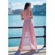 Rochie lunga din voal roz prafuit vaporoasa Yurianne 3 - jojofashion.ro